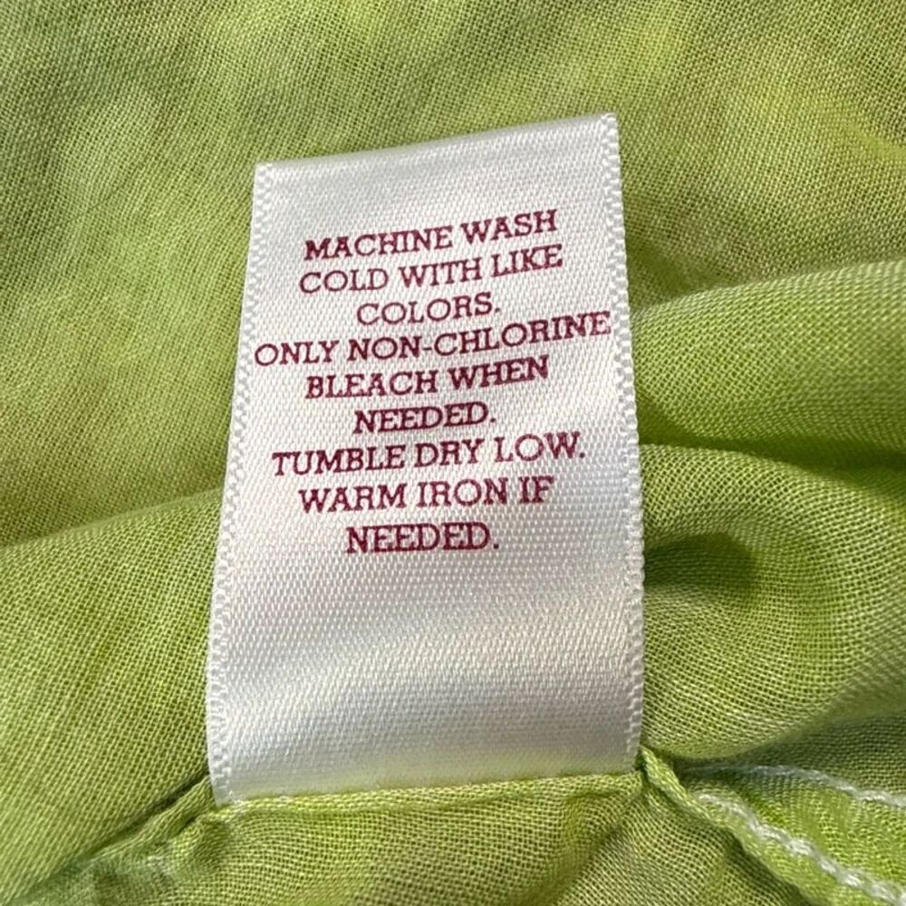 Lime Green Button Up Camp Shirt Lightweight Cotton Blouse Boho Summer Size L - Picture 5 of 6